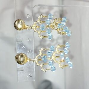 Vintage gold and light blue Chandelier clip on earrings